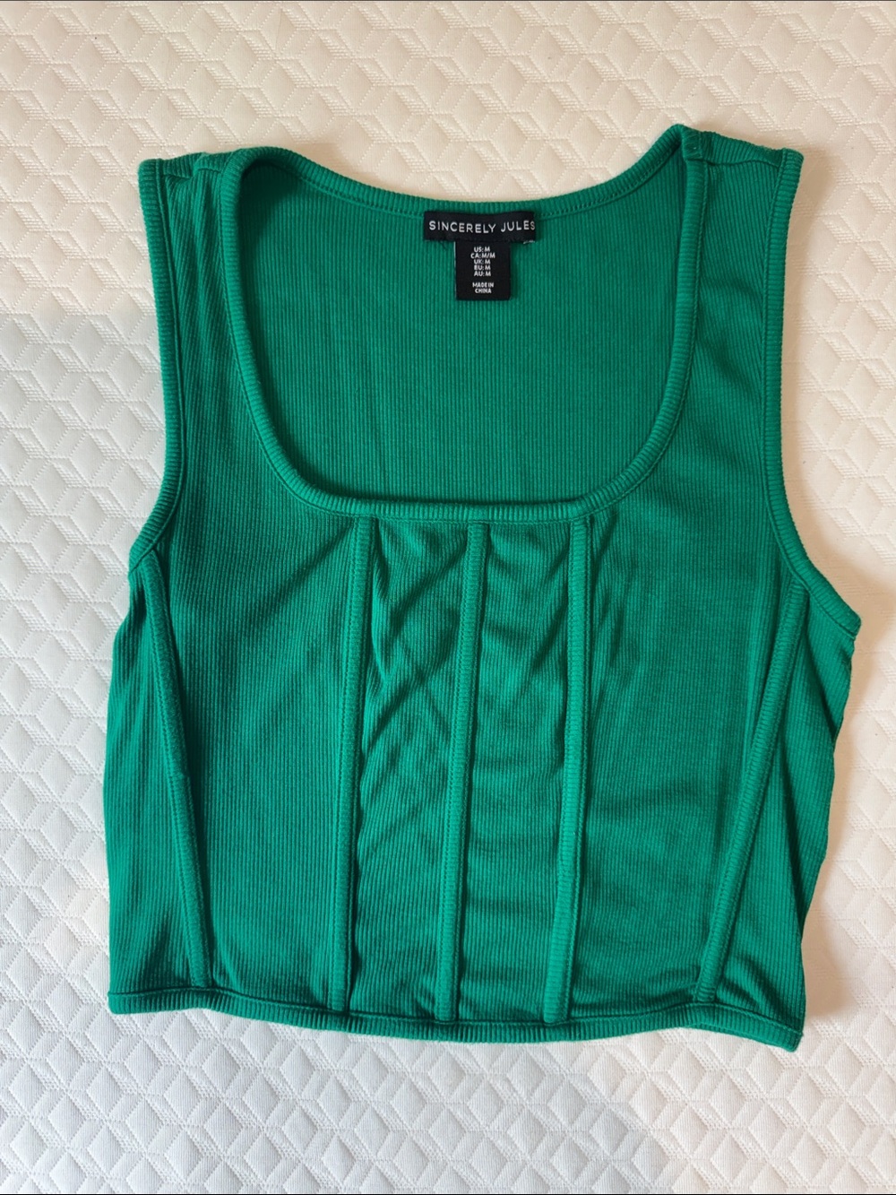 Sincerely Jules Emerald Green Ribbed Crop Tank